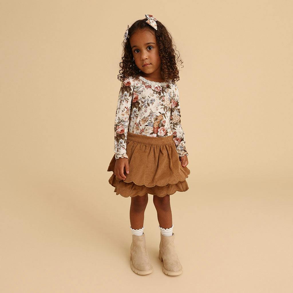 Camel Cotton Corduroy Scalloped Skirt
