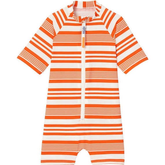 Boys' anti-UV short-sleeved jumpsuit, orange striped | COMBI MALO