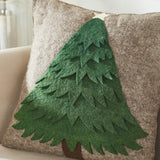 Handmade Christmas Pillow Hand Felted Wool - Green Tree Gray - 20" Arcadia Home