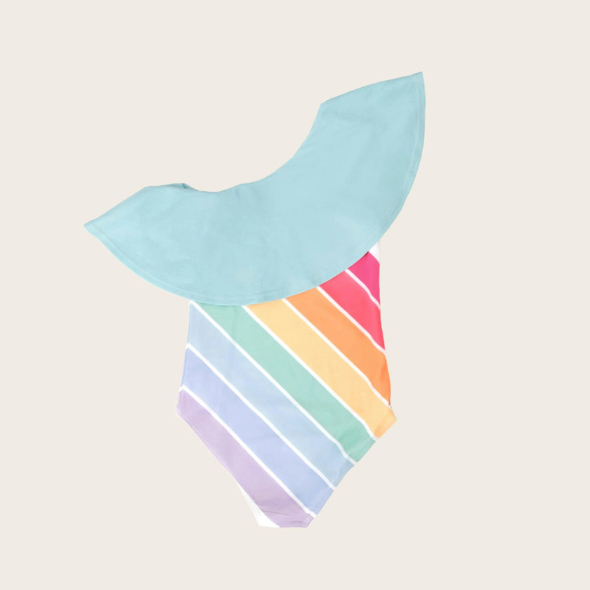 Playa Del Rey Rainbow One Shoulder Ruffle