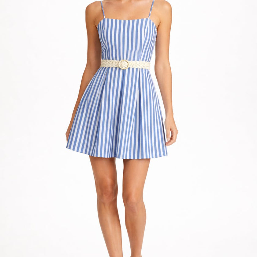 Megan Coastal Blue Stripe Mini Dress