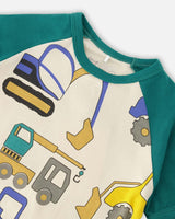 Organic Cotton Two-Piece Pyjama Set Beige Truck Print