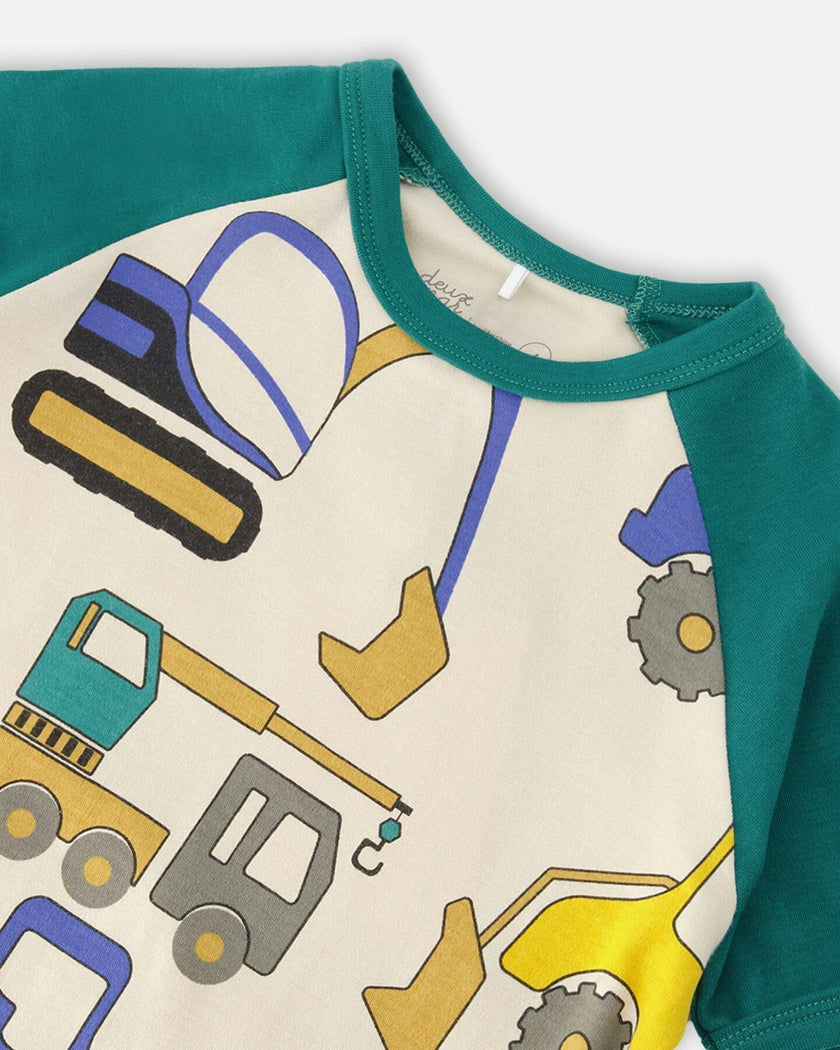 Organic Cotton Two-Piece Pyjama Set Beige Truck Print