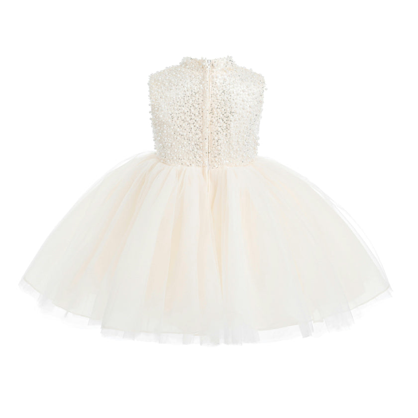 Cream Ariette Pearl Bow Tulle Dress