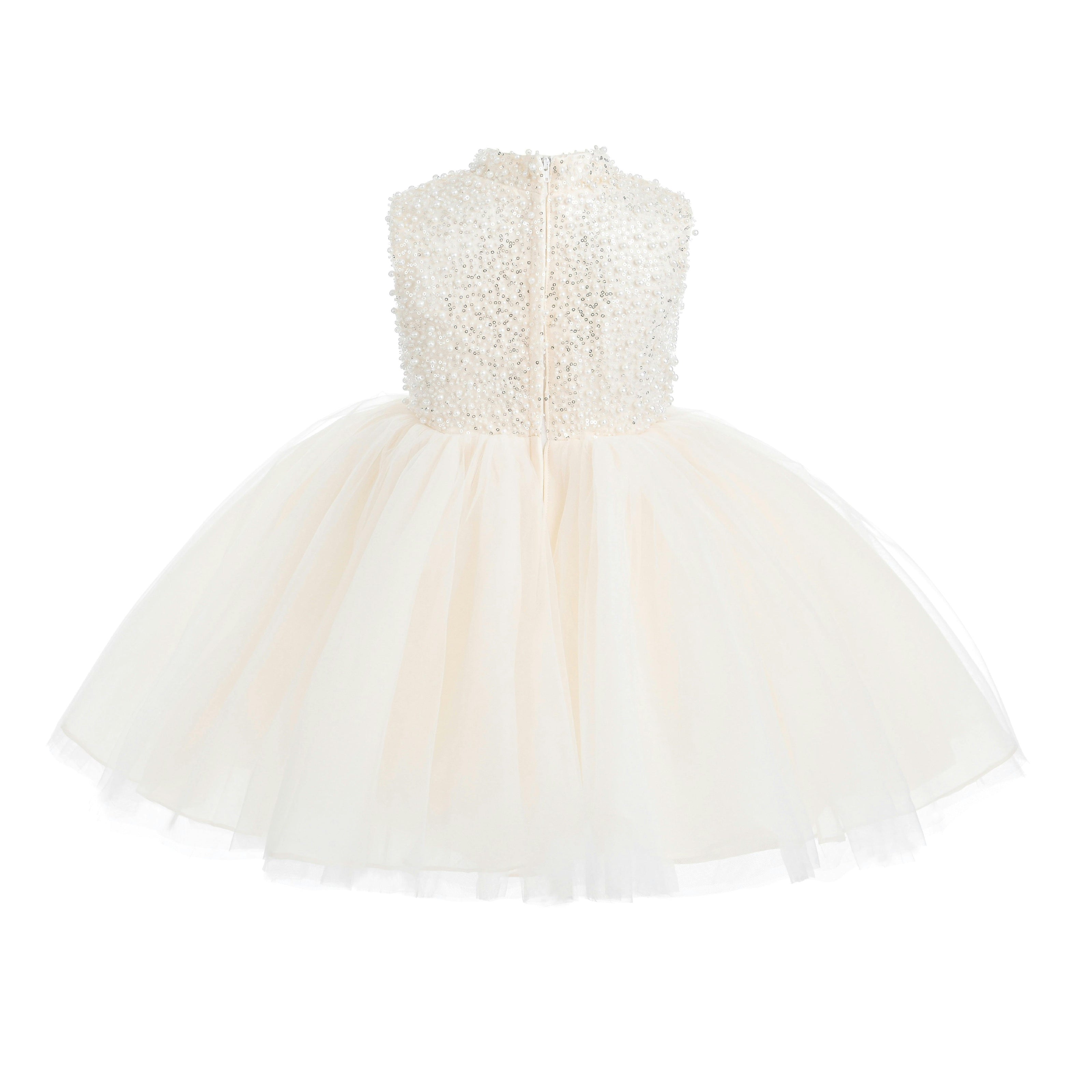 Cream Ariette Pearl Bow Tulle Dress