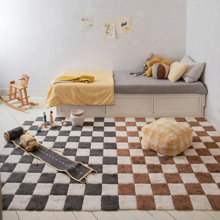 Kitchen Tiles Checkerboard Pattern Washable Rug