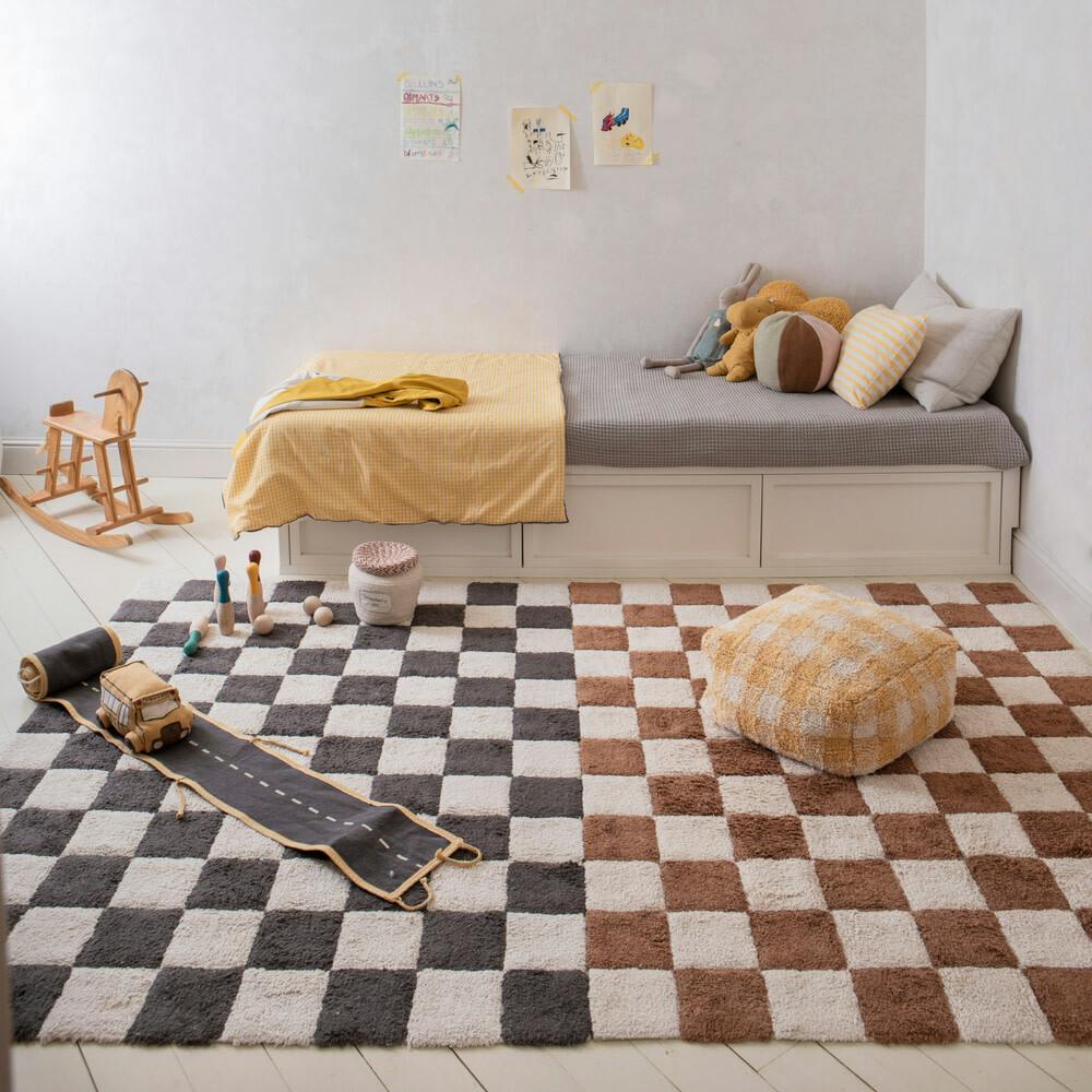 Kitchen Tiles Checkerboard Pattern Washable Rug