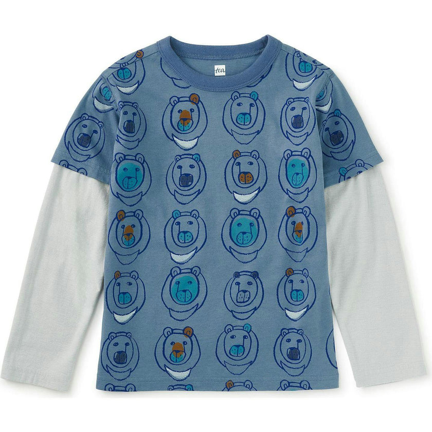 Printed Layered Sleeve Tee, Natural