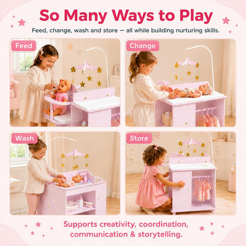 Olivia's Little World Twinkle Stars 4-in-1 Baby Doll Nursery & Changing Station