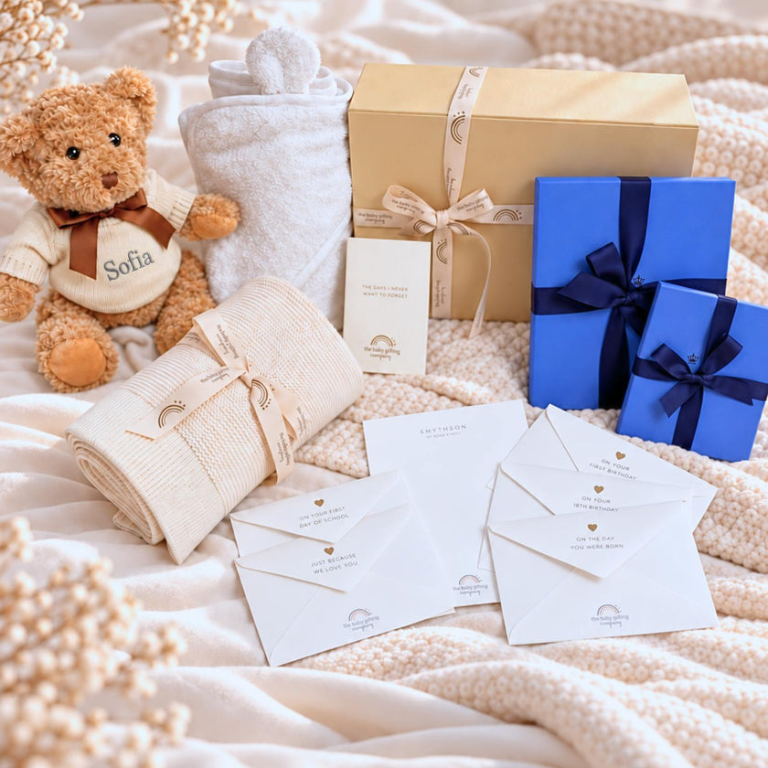 New Baby Personalized Blanket, Towel and Teddy Welcome Gift Set