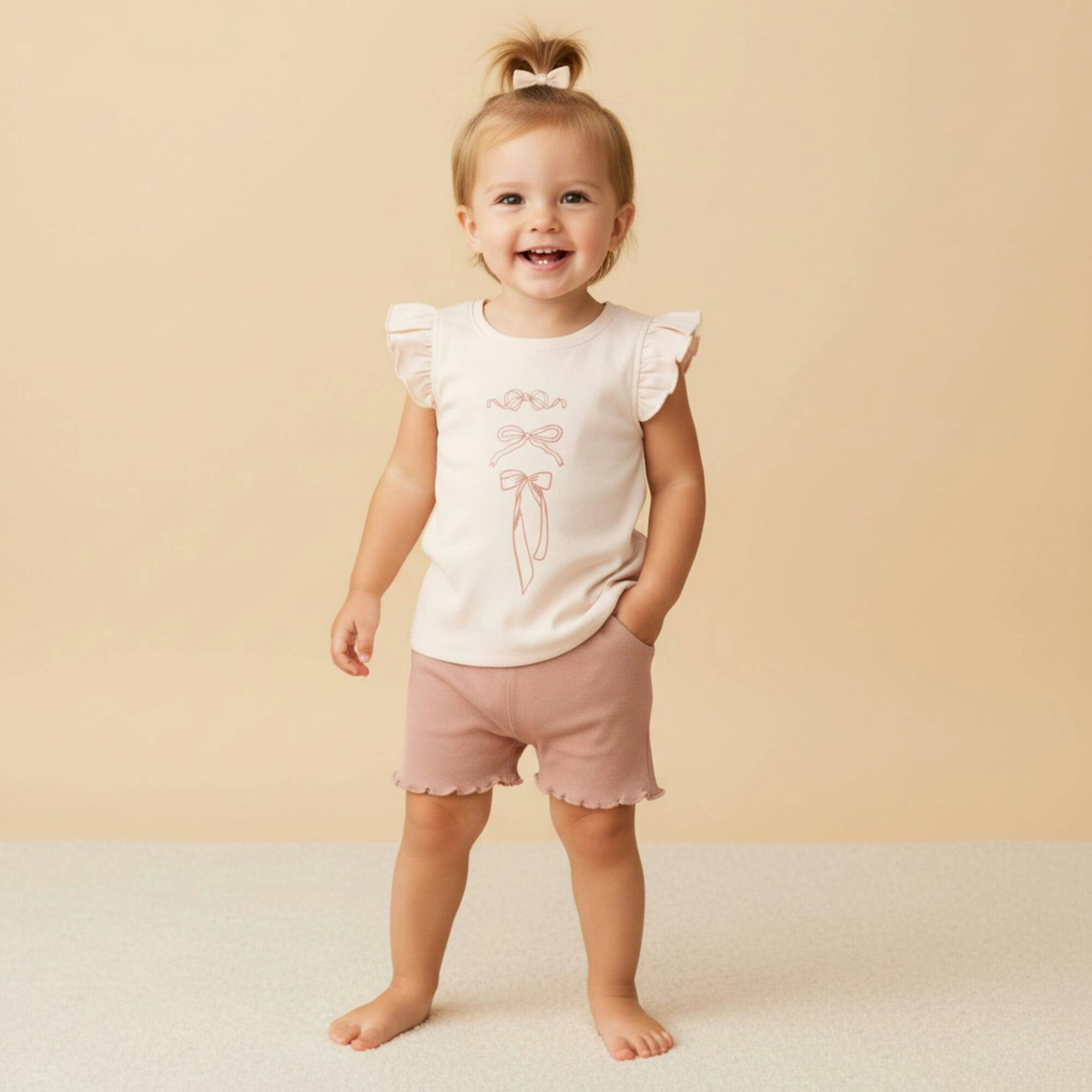 Organic Sleeveless Flutter Top & Shorts Set - Bows