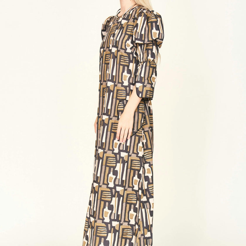 Cassis Dress in Olive Labyrinth