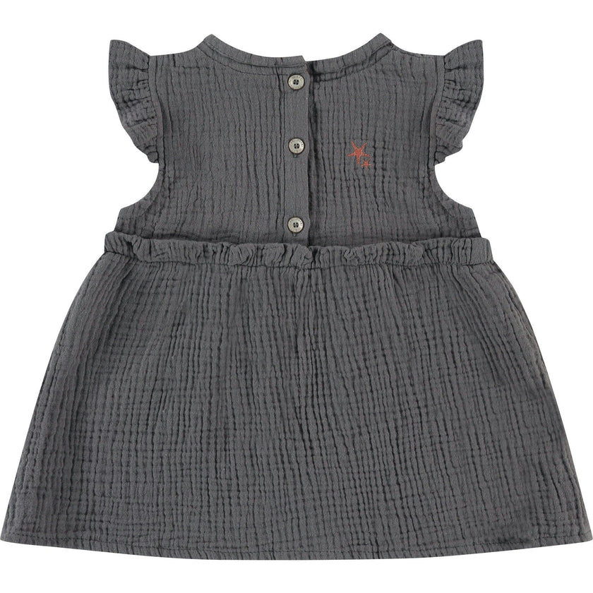 Flutter Cap Sleeves Gauze Ruffle Bodice Dress