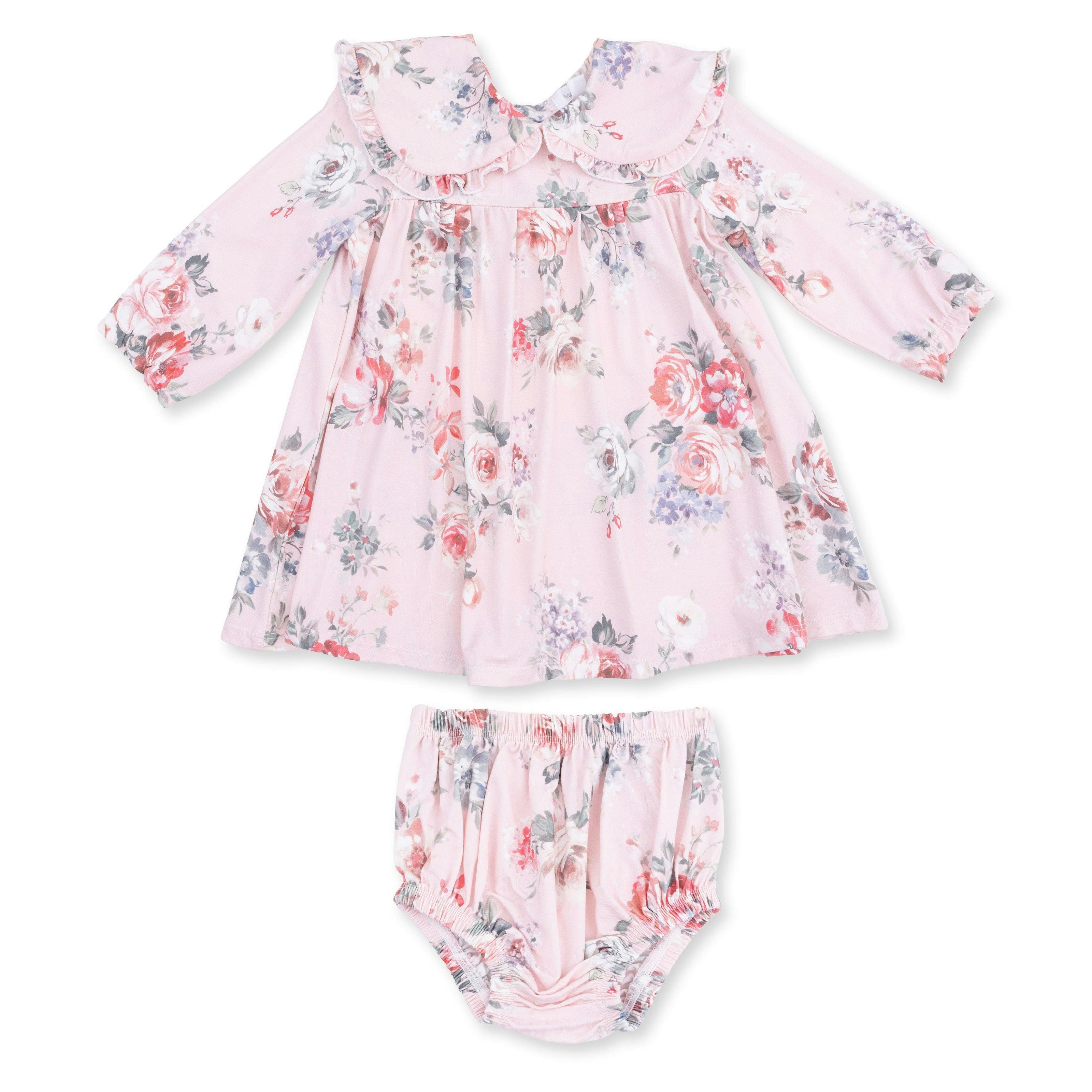 Painterly Rose Bouquets - Sofia Dress with Oversize Collar and Bloomer