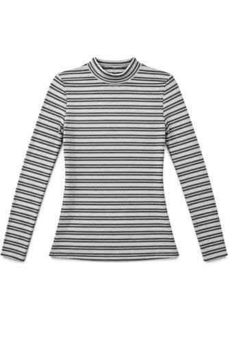 Stripped Micro Mock Neck Tee