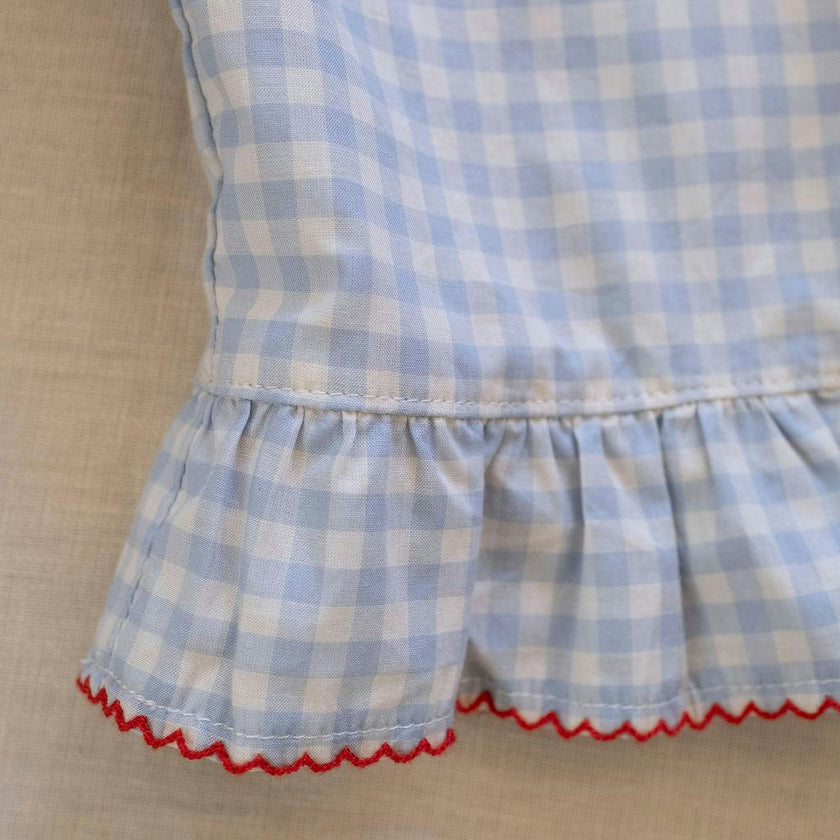 Ruffle Pant Set in Blue Gingham/Cherry