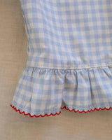 Ruffle Pant Set in Blue Gingham/Cherry