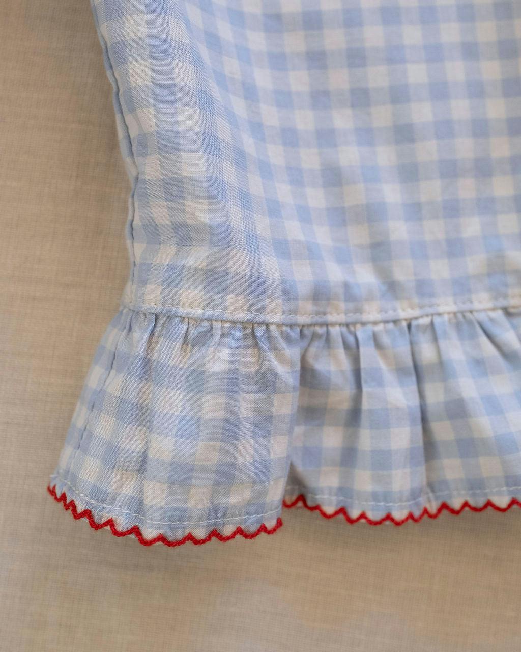 Ruffle Pant Set in Blue Gingham/Cherry