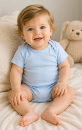 Blue Short Sleeve Bodysuit in Pima Cotton