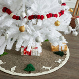 Handmade Felted Cats and Green Trees Grey Christmas Tree Skirt 36",