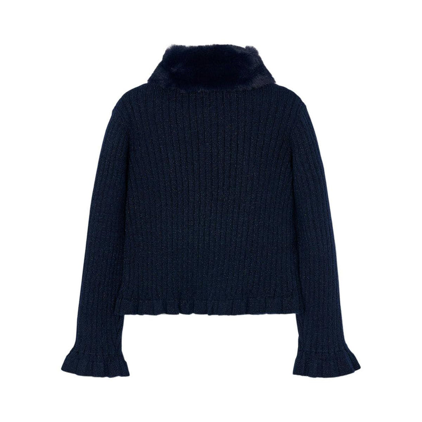 Girl Cardigan with Faux Fur Collar