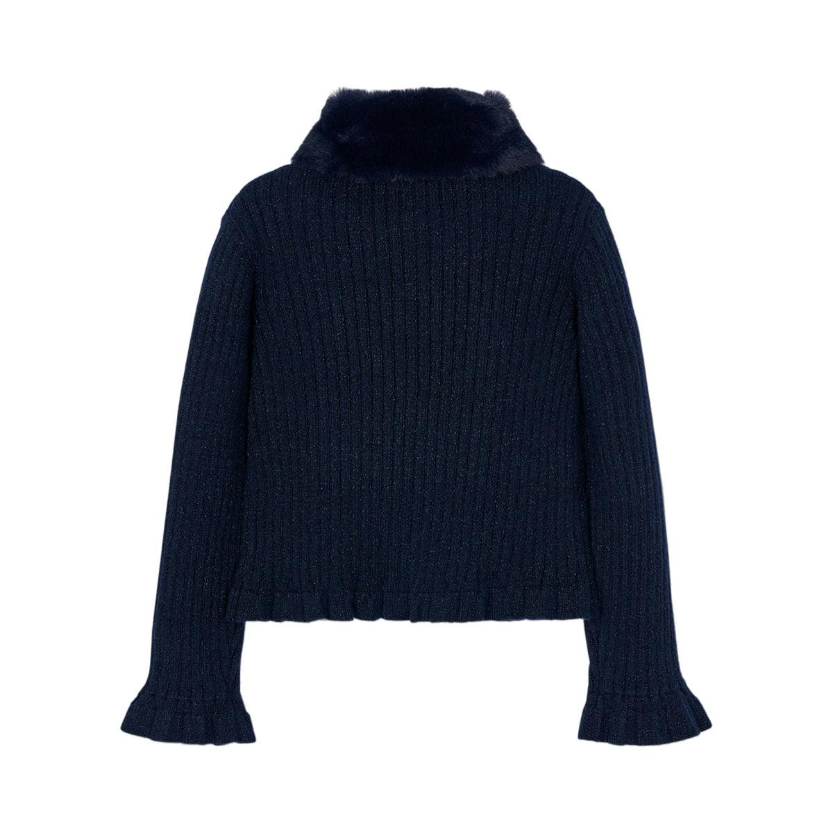 Girl Cardigan with Faux Fur Collar
