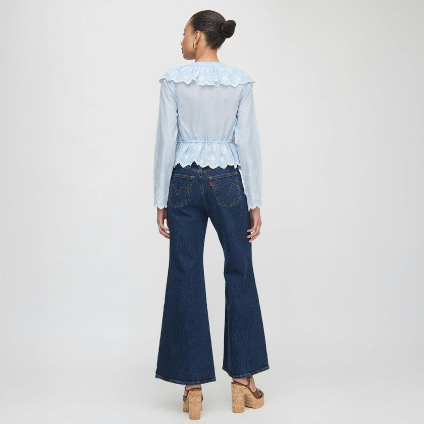 The Zoya Top - Powder Blue with White Embroidery