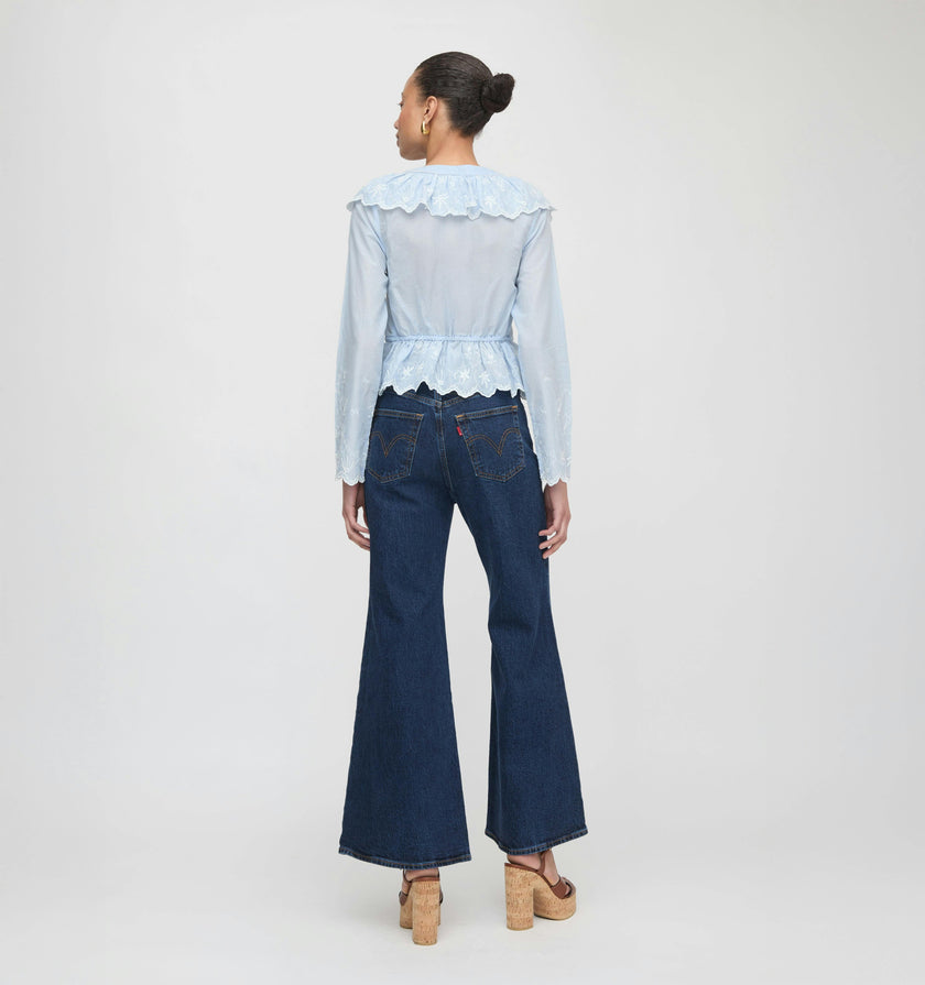 The Zoya Top - Powder Blue with White Embroidery