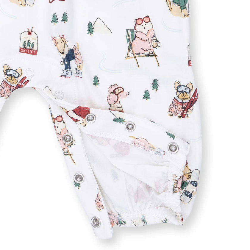 Winter Sports Dogs Pink - Ruffle Sleeve Snap Romper