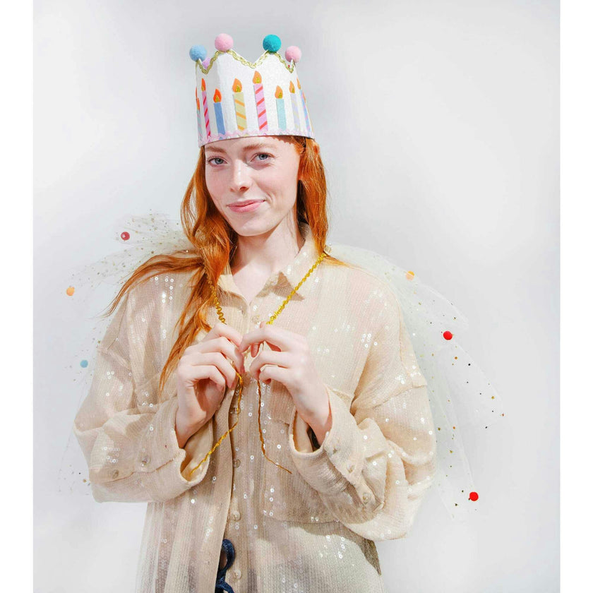 Tulle Celebrations Cape with Multicolor Pom Poms and Gold Glitter Stars