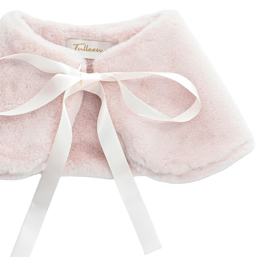 Pink Ribbon-Tie Faux Fur Collar