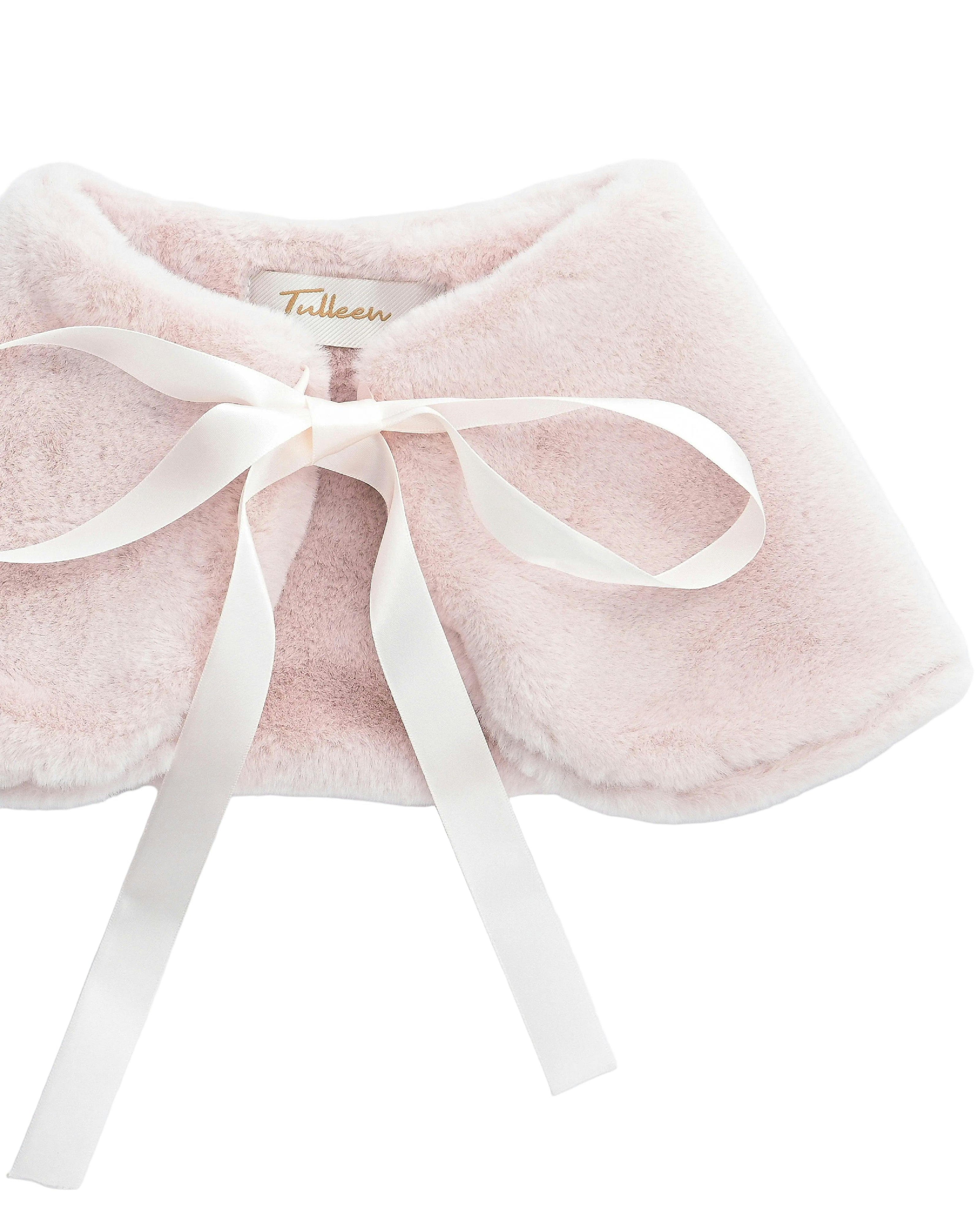Pink Ribbon-Tie Faux Fur Collar