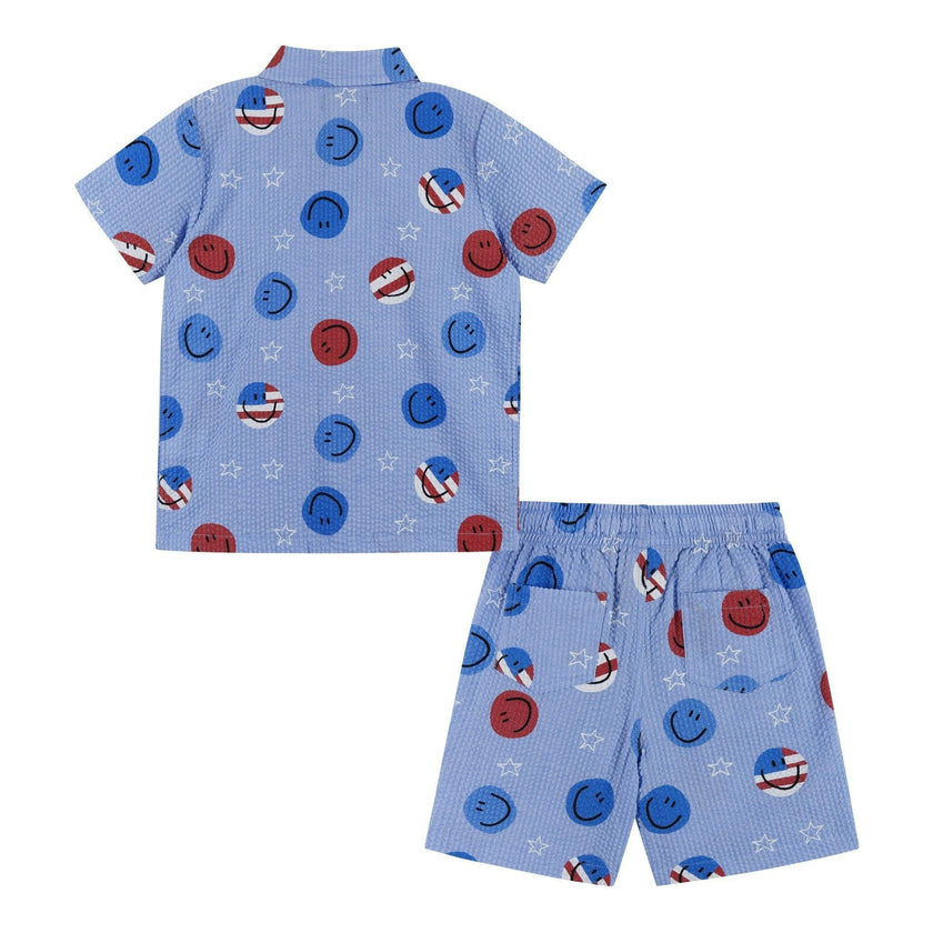 Boys Short Sleeve Seersucker Set | Patriotic Smile