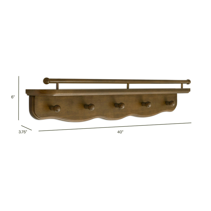 Liberty 31" Wall Shelf with Hookss in Natural Walnut