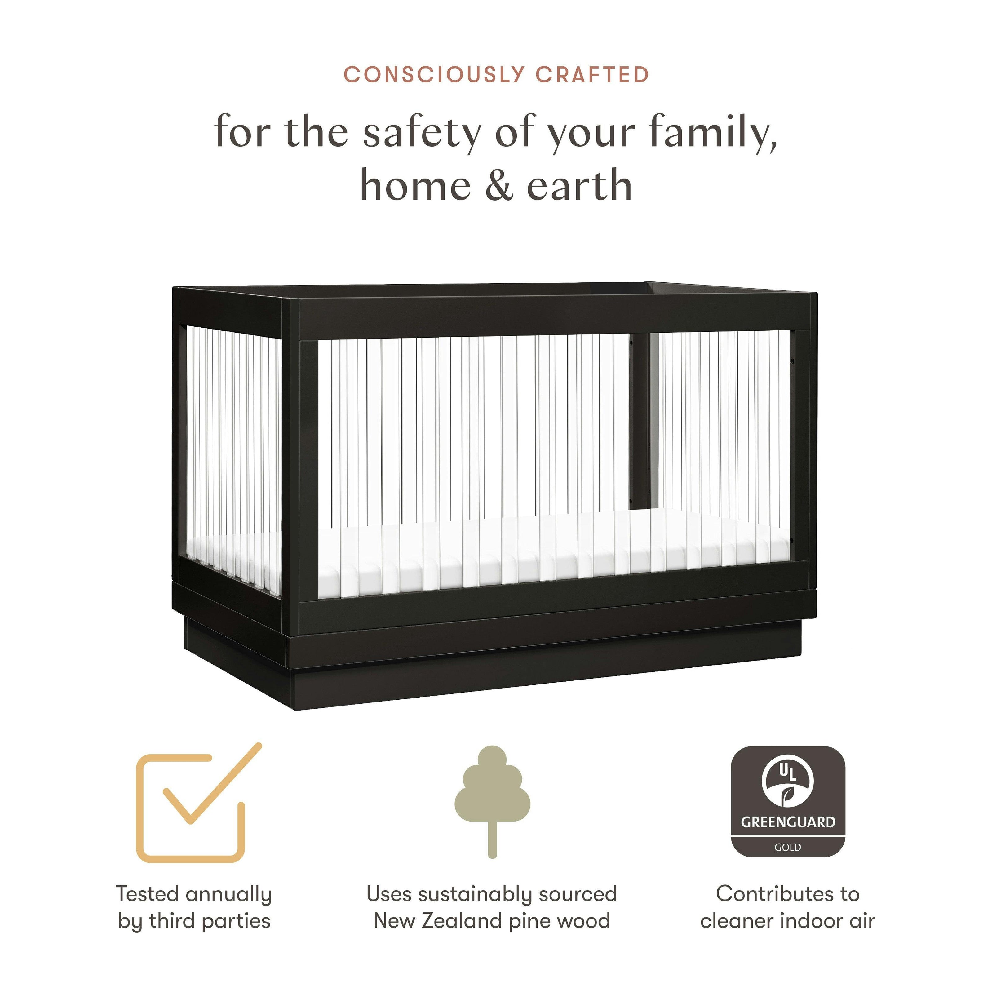 Babyletto Harlow Acrylic 3-in-1 Convertible Crib with Toddler Bed Conversion Kit
