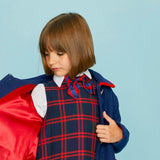 St Clement's Girls Silk Neck Bow - Blue & Red Varsity Stripes