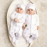 Vehicle Embroidered Cotton Romper w/Hat White