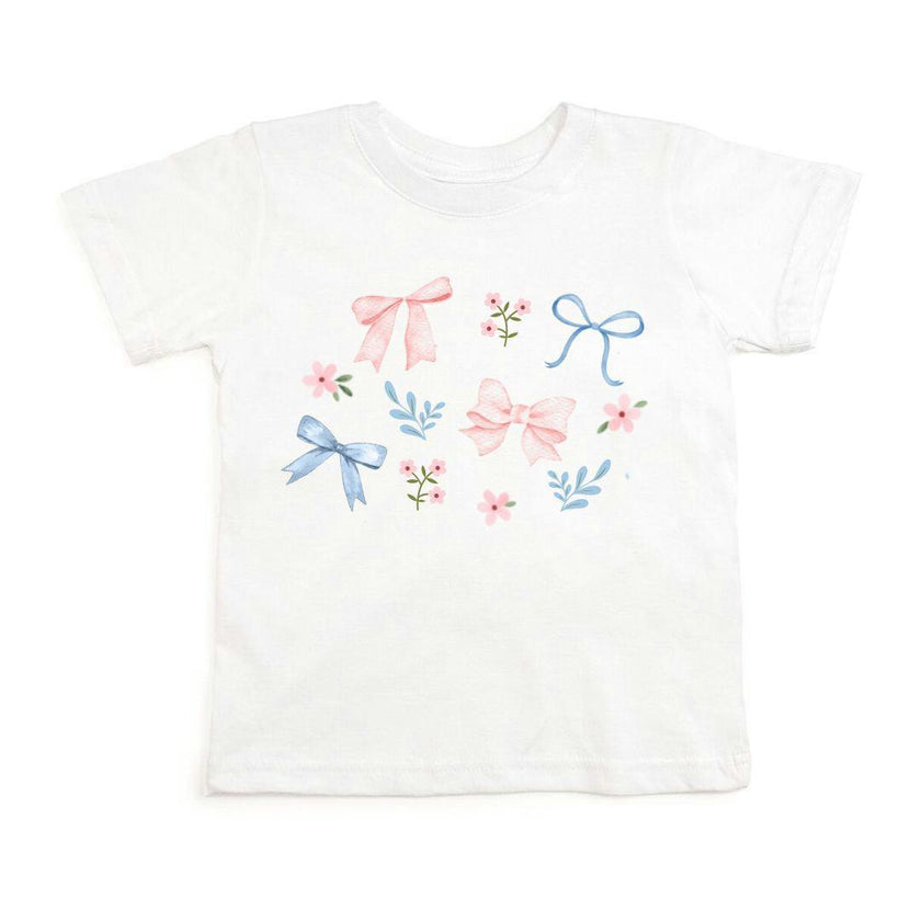 Floral & Bow Watercolor Short Sleeve T-Shirt - White