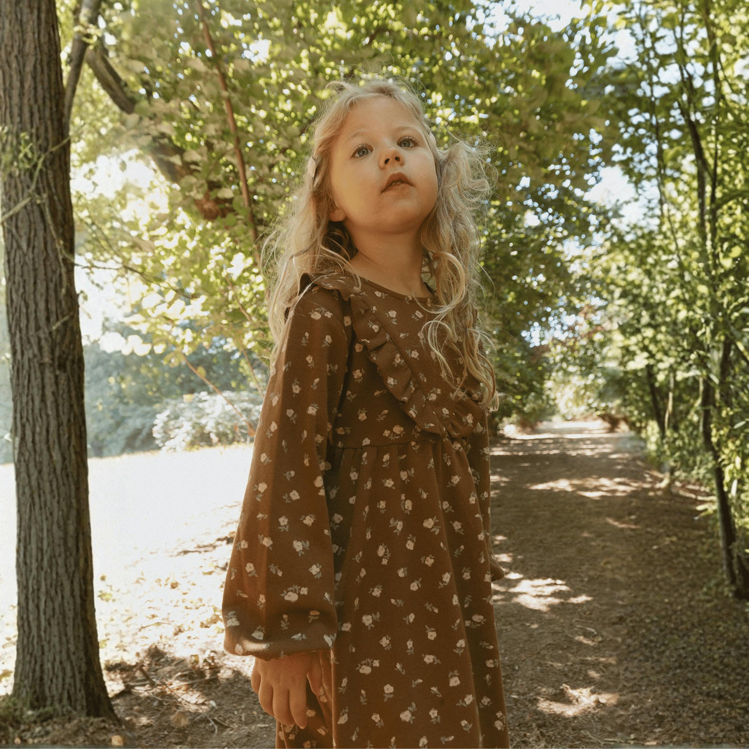 Organic Long Sleeve Ruffle -V- Dress - Primrose