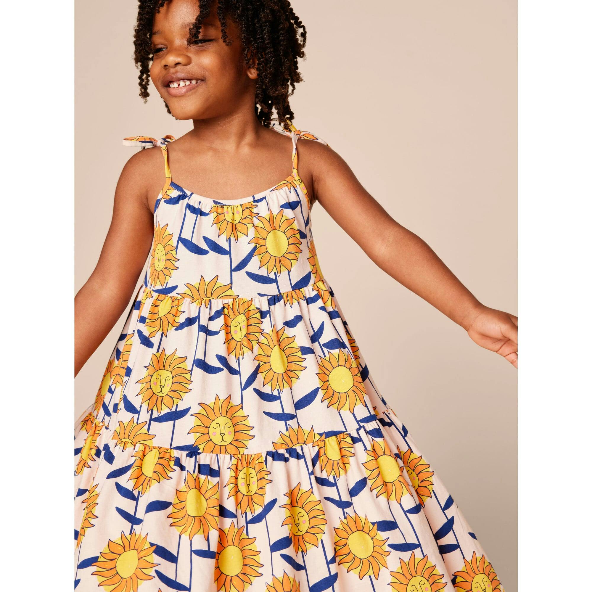 Tie Shoulder Tiered Dress, Multi