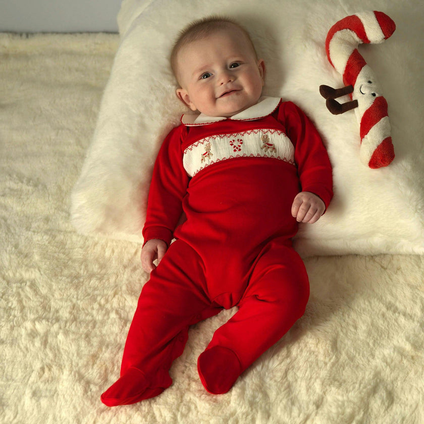 Pima Candy Cane Smocked Footie