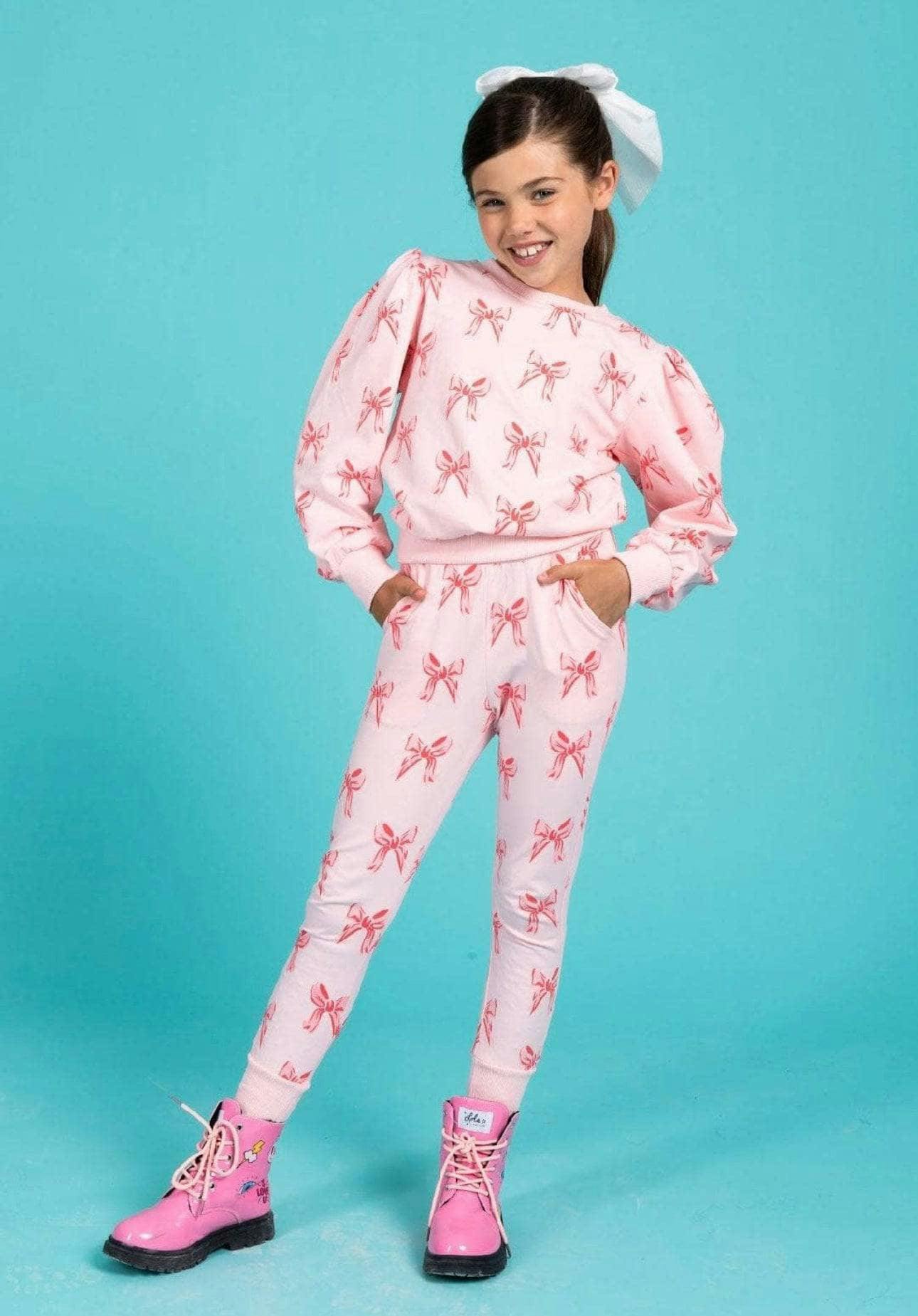 Ribbon Puff Sleeve Set Pink