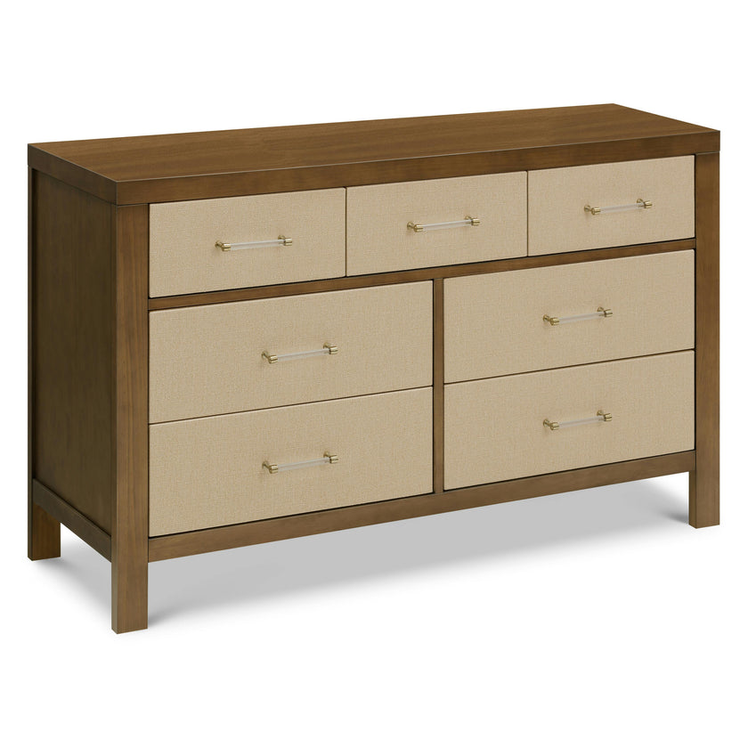 Eloise 7-Drawer Wide Assembled Dresser (56") in Natural Walnut & Performance Sand Eco-Weave