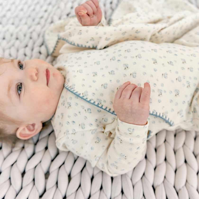 Ribbed Floral Onesie with Hat Blue