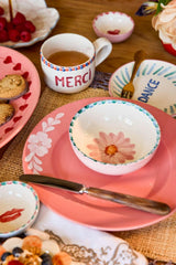 Ceramic Dinner Plate with Hand-painted White Flower Vine