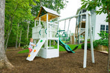 Craftsman | Modern Wooden Swing Set with Slide, Climber & Sandbox