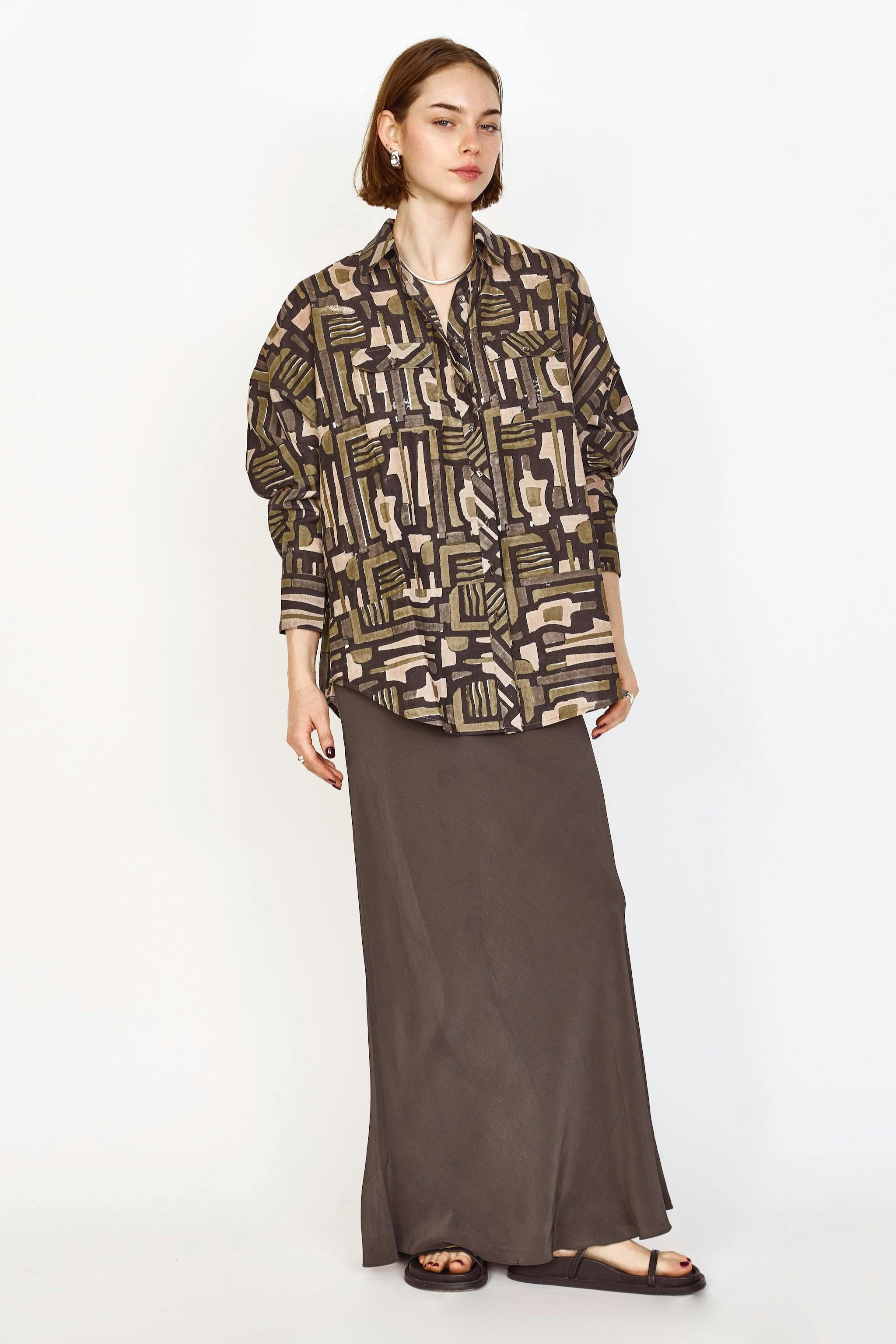 Kyoto Shirt in Olive Labyrinth