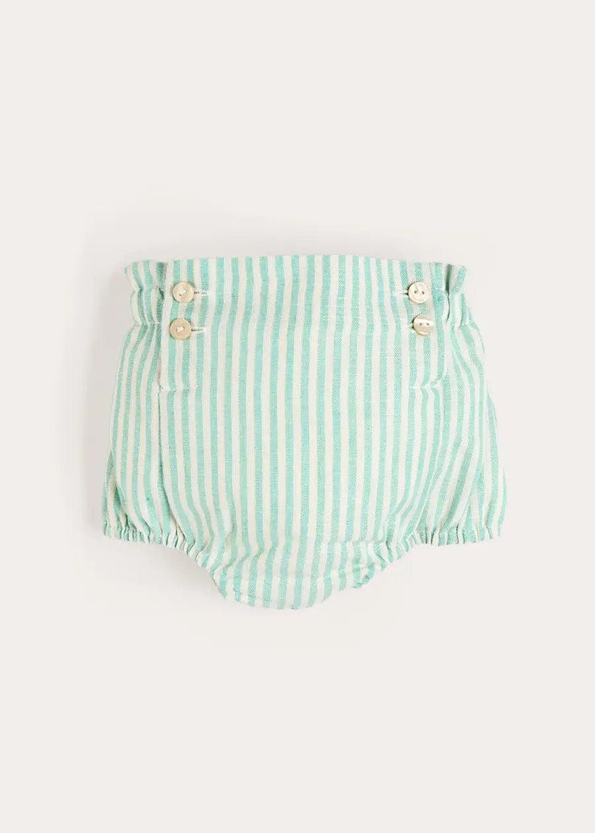 Wimbledon Stripe Button Detail Bloomers in Green (1mth-3yrs)