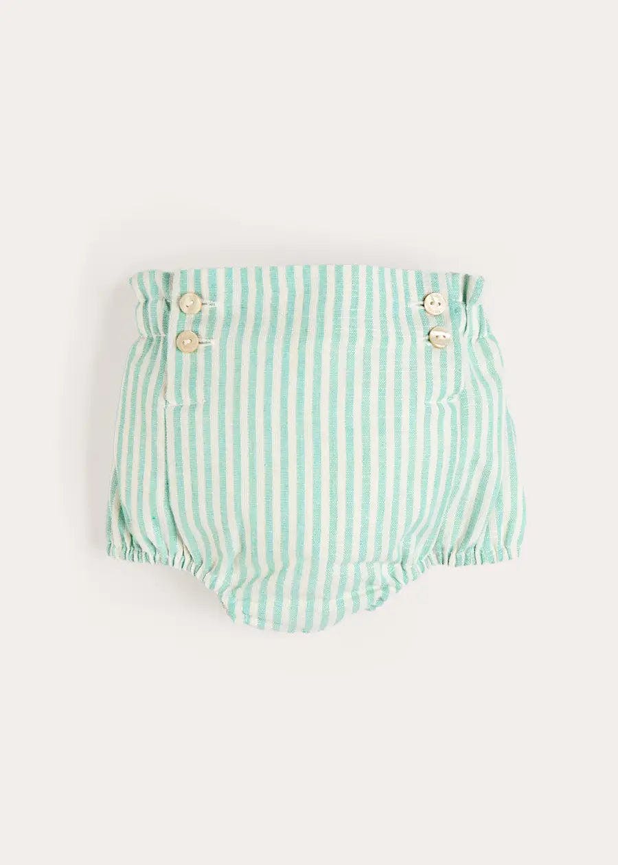 Wimbledon Stripe Button Detail Bloomers in Green (1mth-3yrs)