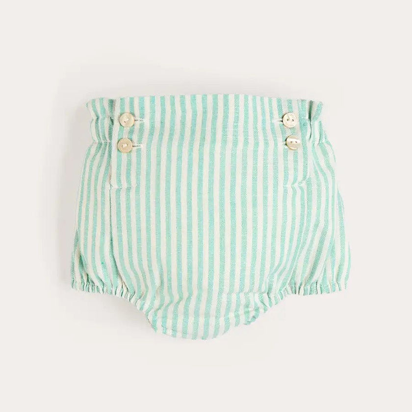 Wimbledon Stripe Button Detail Bloomers in Green (1mth-3yrs)